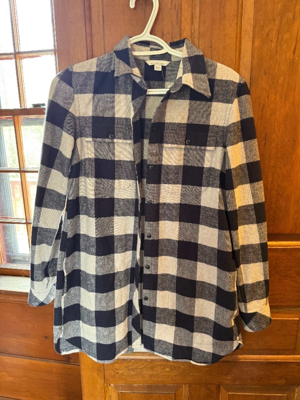 LL Bean Signature Chamois Tunic Navy Heather Plaid 100% Cotton Size XS